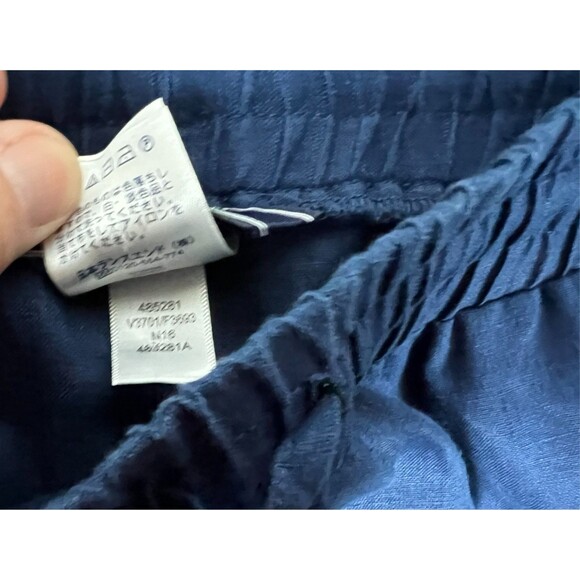 Lands' End Wide Leg Linen Pants Size M (10-12) High Waist Blue Embroidered Hem - Picture 10 of 11